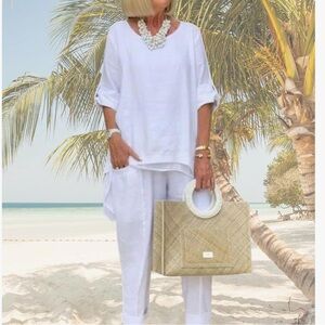 White Linen Two-Piece Linen Outfit